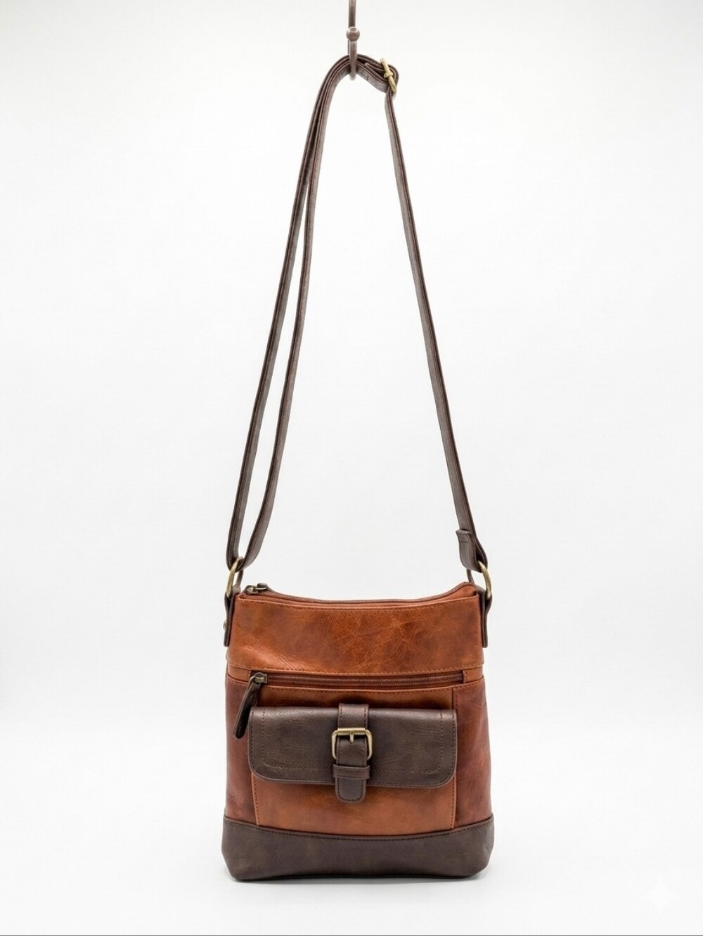 Stone Mountain Two Tone Leather Crossbody Organizer Bag